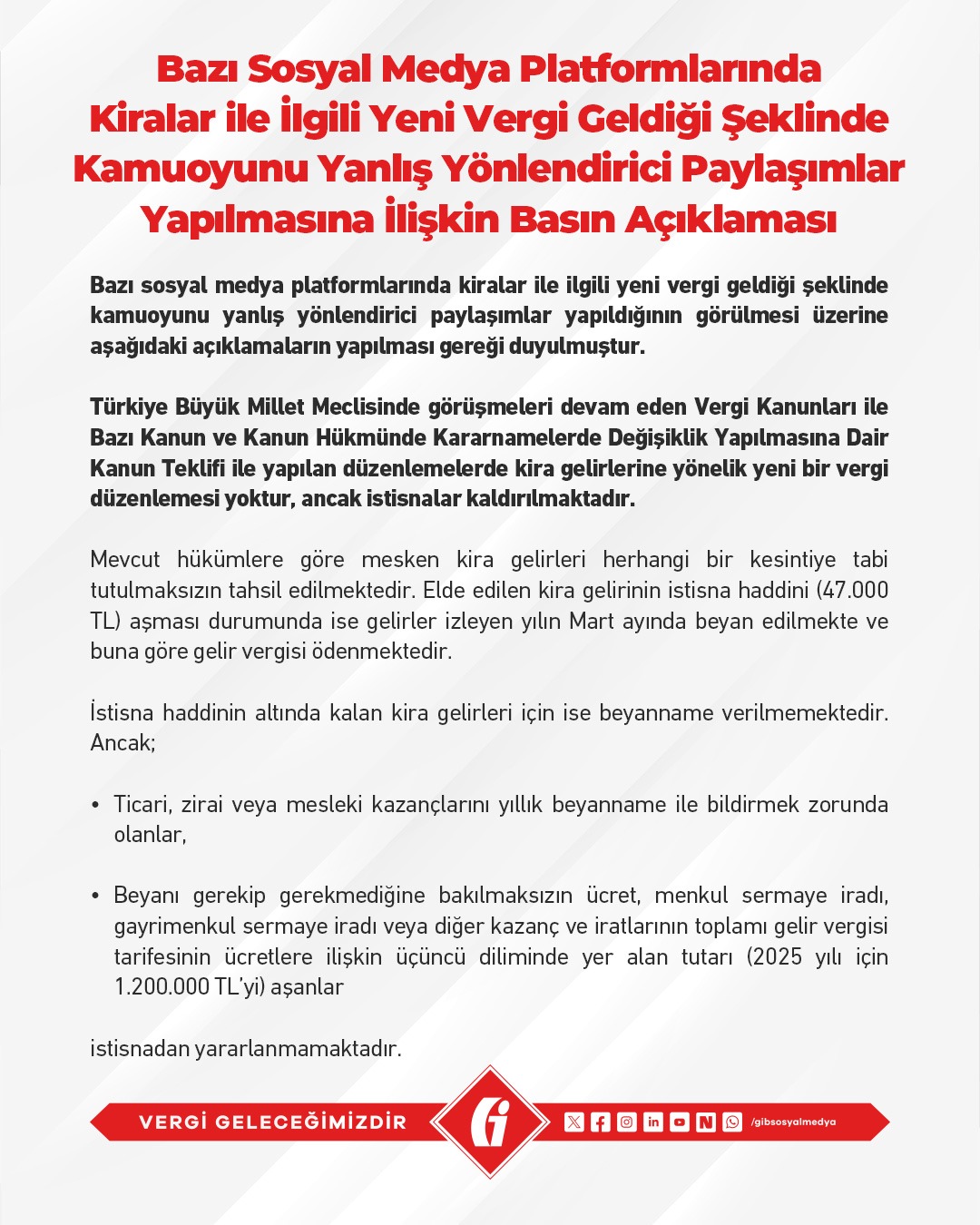 Gelir İdaresi'nden Kiralara Yeni Vergi Geldiği İddialarına Yanıt
