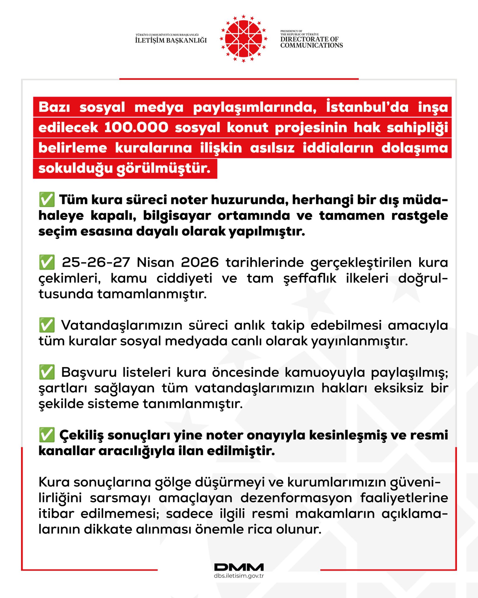 DMM’den 100 Bin Konut Kurası İddialarına Yanıt DMM’den 100 Bin Konut Kurası İddialarına Yanıt