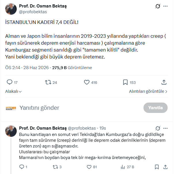 Prof. Dr. Osman Bektaş’tan Son Dakika İstanbul Depremi Açıklaması: İstanbul’un Kaderi 7.4 Değil! Prof. Dr. Osman Bektaş’tan Son Dakika İstanbul Depremi Açıklaması: İstanbul’un Kaderi 7.4 Değil!