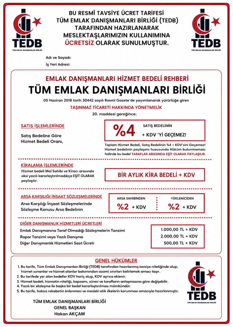 2026 Emlakçı Komisyonu Ne Kadar? TEDB Resmi Hizmet Bedeli Rehberini Açıkladı!
